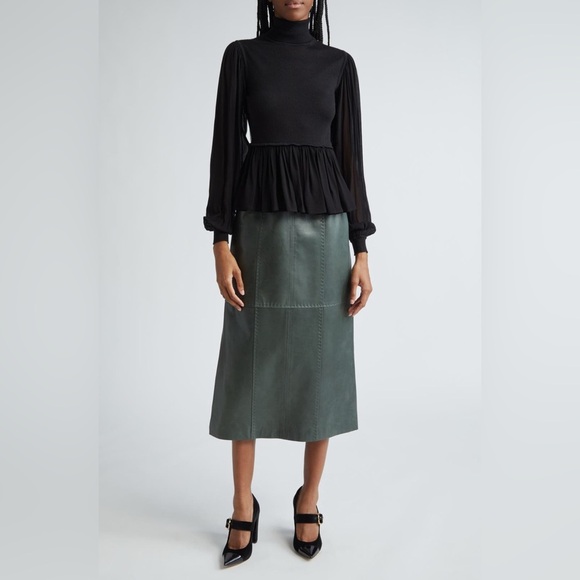 ULLA JOHNSON 
Liana Mix Media Balloon Sleeve Peplum Turtleneck - Picture 2 of 10